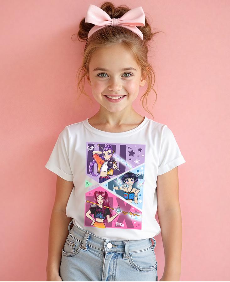 T-shirt Bambino Huntrix Unisex – Kpop Demon Hunters (Rumi, Zoey & Mira)