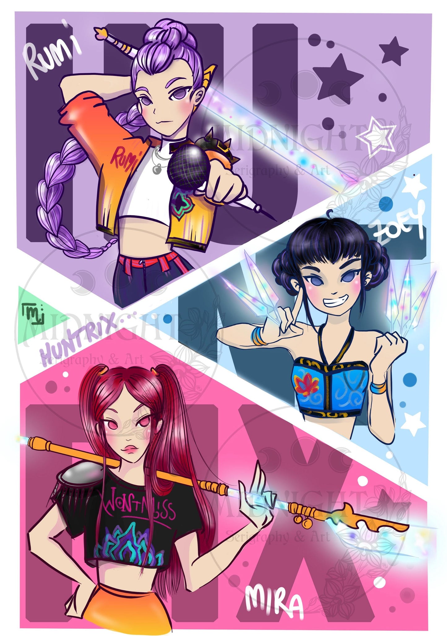 Felpa Bambino Huntrix Unisex – Kpop Demon Hunters (Rumi, Zoey & Mira) | Midnight Art