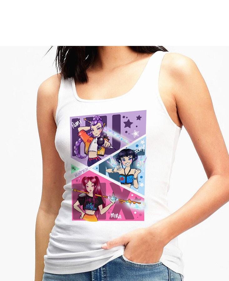 T-shirt o Canotta Huntrix Donna – Kpop Demon Hunters (Rumi, Zoey & Mira) | Midnight Art