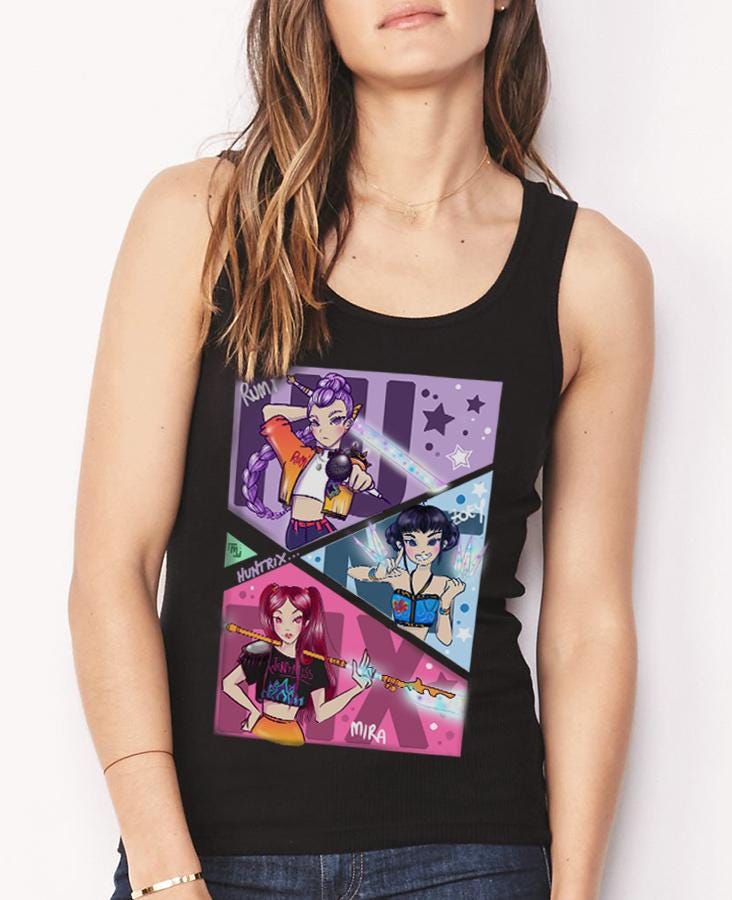 T-shirt o Canotta Huntrix Donna – Kpop Demon Hunters (Rumi, Zoey & Mira) | Midnight Art