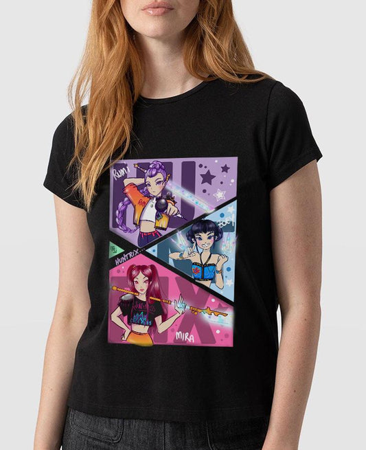 T-shirt o Canotta Huntrix Donna – Kpop Demon Hunters (Rumi, Zoey & Mira) | Midnight Art