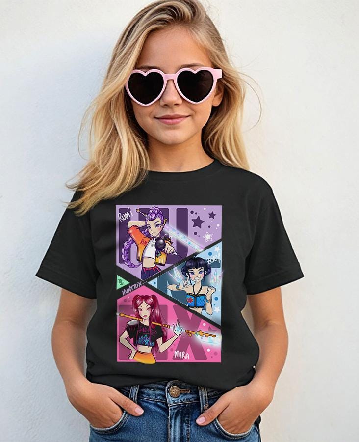 T-shirt Bambino Huntrix Unisex – Kpop Demon Hunters (Rumi, Zoey & Mira)